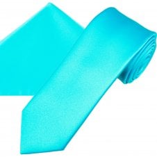 Plain Cornflower Blue Men's Skinny Tie & Pocket Square Handkerchief Set