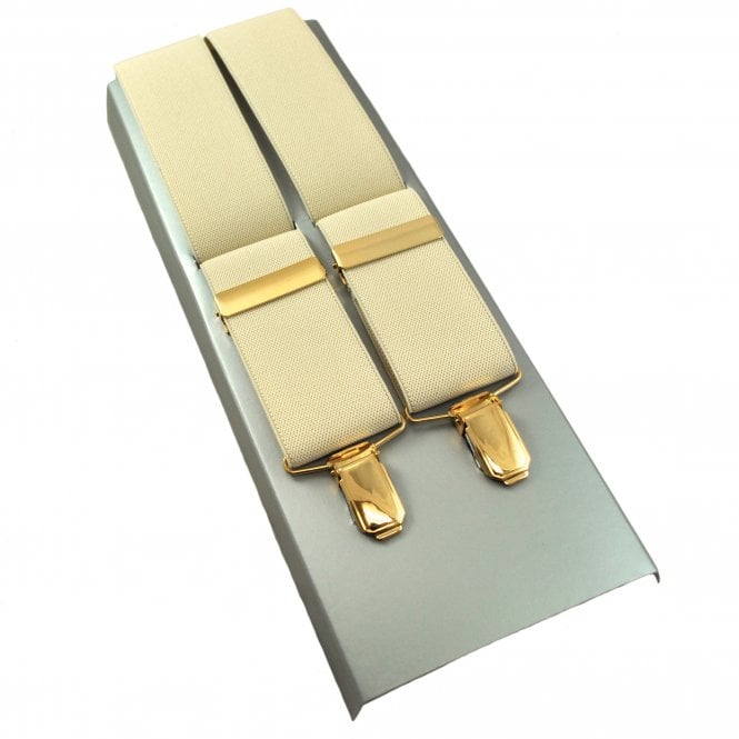 Plain Cream Beige Men's Luxury Trouser Braces with Gold Clips