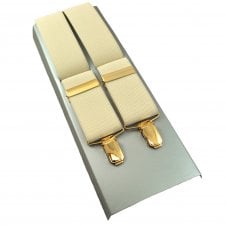 Plain Cream Beige Men's Luxury Trouser Braces with Gold Clips