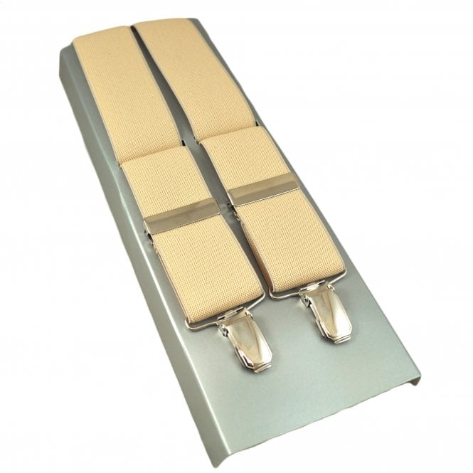 Plain Cream Beige Men's Luxury Trouser Braces with Silver Clips