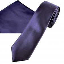 Plain Damson Plum Men's Skinny Tie & Pocket Square Handkerchief Set