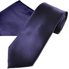 Plain Damson Plum Men's Tie & Pocket Square Handkerchief Set