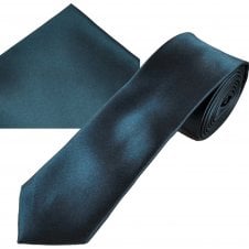 Plain Dark Blue Men's Skinny Tie & Pocket Square Handkerchief Set