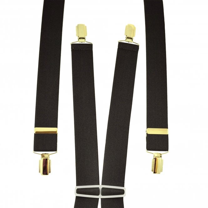 Plain Dark Brown Men's Trouser Braces - Gold Clips