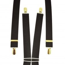 Plain Dark Brown Men's Trouser Braces - Gold Clips