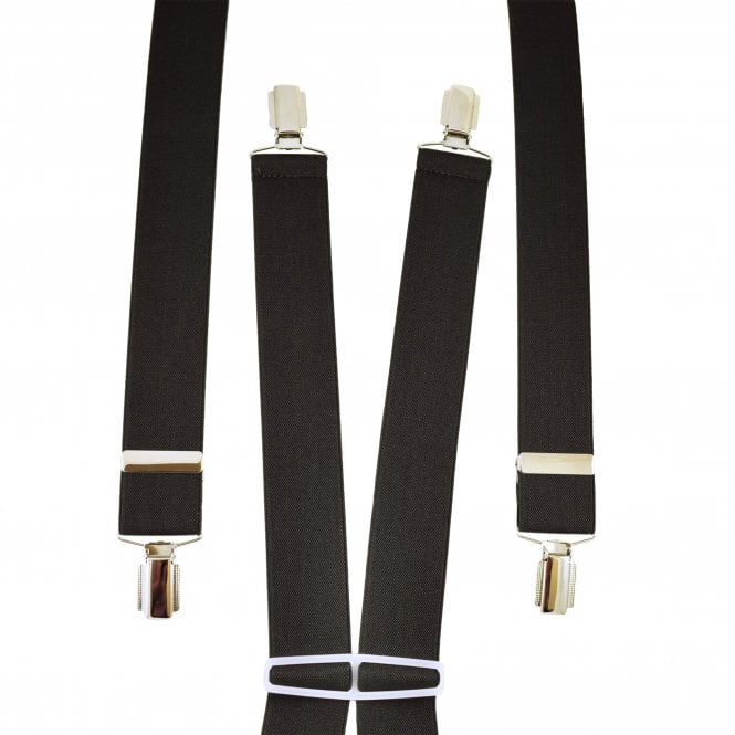 Plain Dark Brown Men's Trouser Braces - Silver Clips
