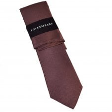 Plain Dark Dusky Pink Ribbed Men's Silk Tie & Pocket Square Set