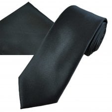 Plain Dark Grey Men's Satin Tie & Pocket Square Handkerchief Set