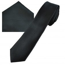 Plain Dark Grey Men's Skinny Tie & Pocket Square Handkerchief Set
