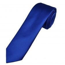 Plain Dark Royal Blue Ribbed Boy's Skinny Tie