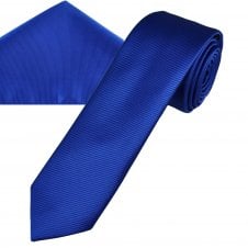Plain Dark Royal Blue Ribbed Men's Skinny Tie & Pocket Square Handkerchief Set