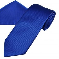 Plain Dark Royal Blue Ribbed Men's Tie & Pocket Square Handkerchief Set