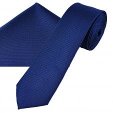 Plain Dark Royal Blue Textured Men's Skinny Tie & Pocket Square Handkerchief Set