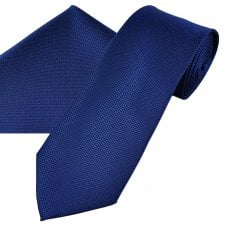 Plain Dark Royal Blue Textured Men's Tie & Pocket Square Handkerchief Set