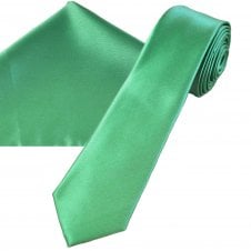 Plain Dark Sage Green Men's Skinny Tie & Pocket Square Handkerchief