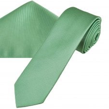 Plain Dark Sage Green Ribbed Men's Skinny Tie & Pocket Square Handkerchief Set