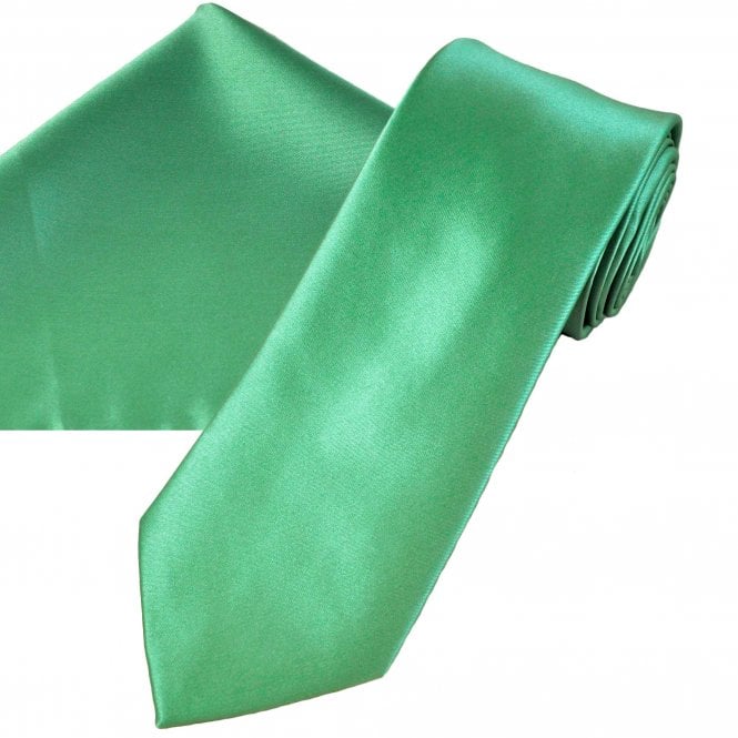 Plain Dark Sage Green Satin Tie & Pocket Square Handkerchief Set
