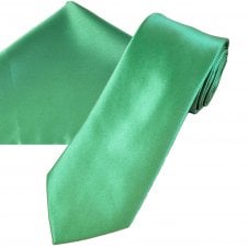 Plain Dark Sage Green Satin Tie & Pocket Square Handkerchief Set