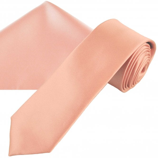 Plain Dusky Pink Men's Skinny Tie & Pocket Square Handkerchief Set