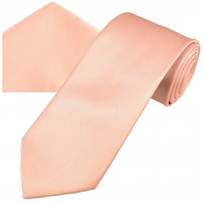 Plain Dusky Pink Ribbed Men's Tie & Pocket Square Handkerchief Set