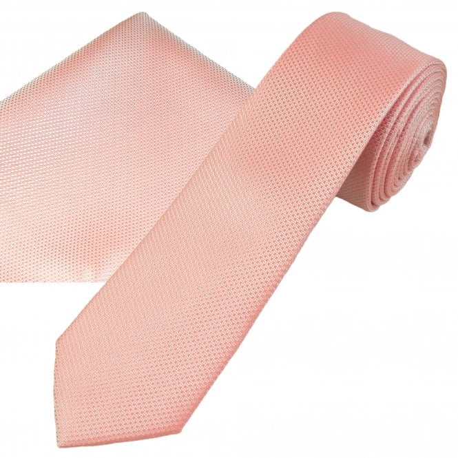 Plain Dusky Pink Textured Men's Skinny Tie & Pocket Square Handkerchief Set