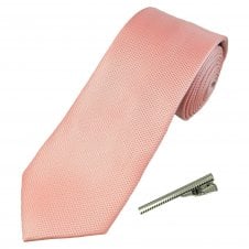 Plain Dusky Pink Textured Men's Tie with Tie Clip