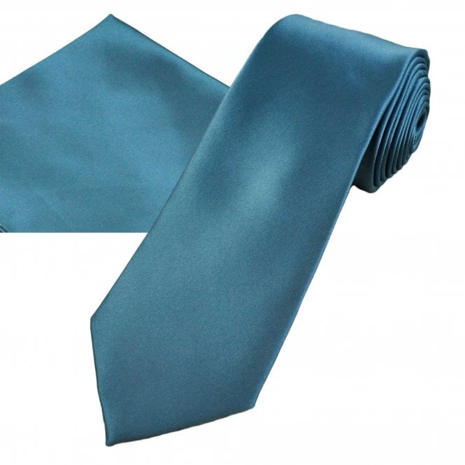 Plain Dusty Blue Men's Satin Tie & Pocket Square Handkerchief Set