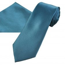 Plain Dusty Blue Men's Satin Tie & Pocket Square Handkerchief Set