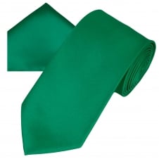 Plain Emerald Green Men's Satin Tie & Pocket Square Handkerchief Set