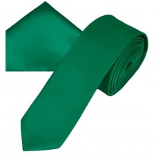 Plain Emerald Green Men's Skinny Tie & Pocket Square Handkerchief Set