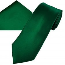 Plain Forest Green Men's Satin Tie & Pocket Square Handkerchief Set