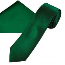 Plain Forest Green Men's Skinny Tie & Pocket Square Handkerchief Set