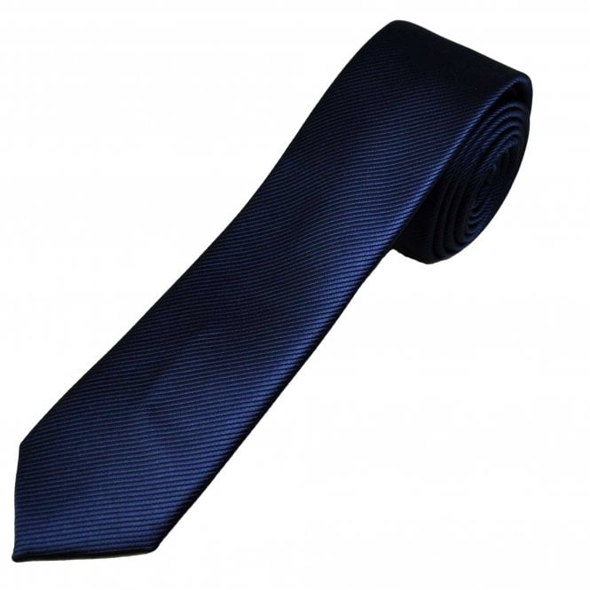 Plain French Navy Ribbed Boys Skinny Tie