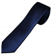 Plain French Navy Ribbed Boys Skinny Tie