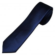 Plain French Navy Ribbed Men's Skinny Tie