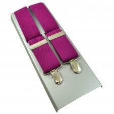 Plain Fuchsia Pink Men's Luxury Trouser Braces with Silver Clips