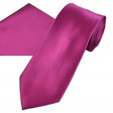 Plain Fuchsia Pink Men's Satin Tie & Pocket Square Handkerchief Set