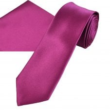 Plain Fuchsia Pink Men's Skinny Tie & Pocket Square Handkerchief Set