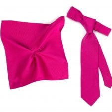Plain Fuchsia Pink Silk Men's Tie & Pocket Square Handkerchief Set by Tresanti