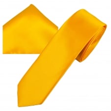 Plain Golden Yellow Men's Skinny Tie & Pocket Square Handkerchief Set