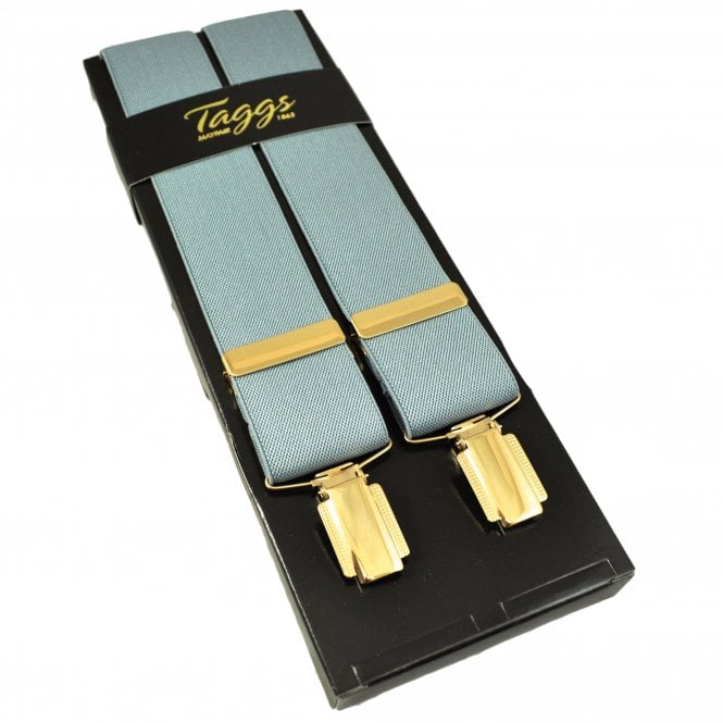 Plain Grey Men's Luxury Trouser Braces with Gold Clips