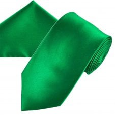 Plain Hunter Green Men's Satin Tie & Pocket Square Handkerchief Set