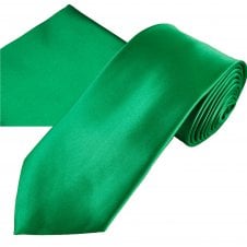 Plain Irish Emerald Green Satin Tie & Pocket Square Handkerchief Set 
