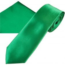 Plain Irish Emerald Green Skinny Tie & Pocket Square Handkerchief Set 