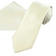 Plain Ivory Men's Satin Tie & Pocket Square Handkerchief Set