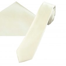 Plain Ivory Men's Skinny Tie & Pocket Square Handkerchief Set