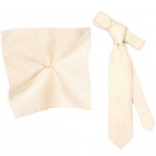 Plain Ivory Silk Men's Tie & Pocket Square Handkerchief Set by Tresanti