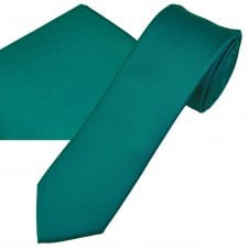 Plain Jade Green Men's Skinny Tie & Pocket Square Handkerchief Set 