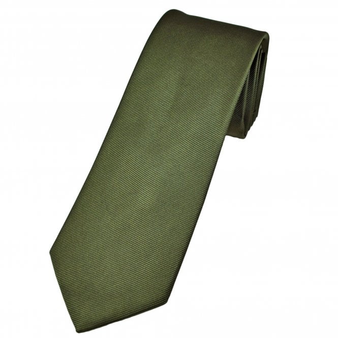 Plain Khaki Green Rib Textured Men's Luxury Silk Tie by Lupi Romani