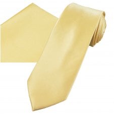 Plain Lemon Men's Satin Tie & Pocket Square Handkerchief Set